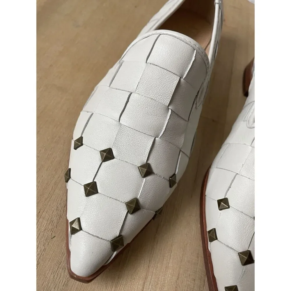 New Nordstrom Frye Kenzie Loafer Size 8.5 M In Studded White Leather